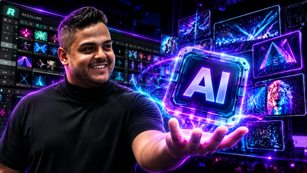 Arte ArenaVerso com inteligência artificial, Resolume e painéis de LED