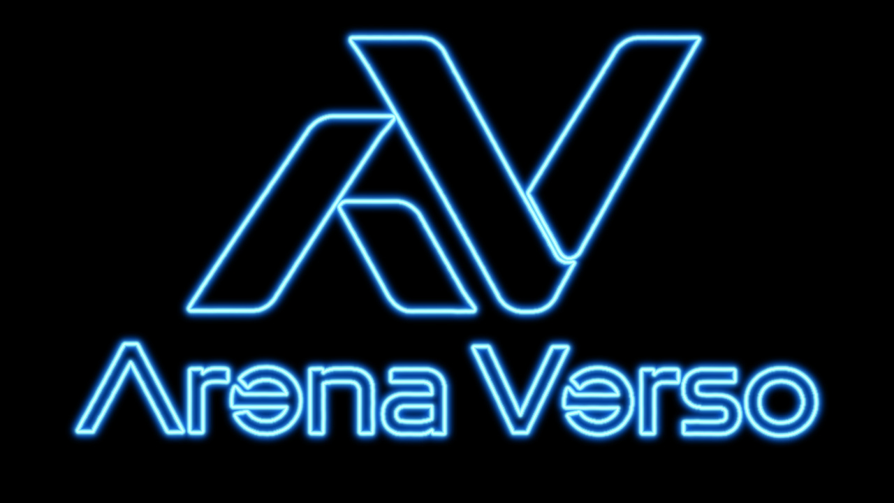 Neon: efeito real azul ciano aplicado à logo ArenaVerso no Cyber Zera